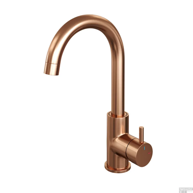 Wastafelmengkraan Brauer Copper Edition Coldstart Opbouw Hoog Gebogen Korte Ronde Hendel Geborsteld Koper PVD Flitsaanbieding