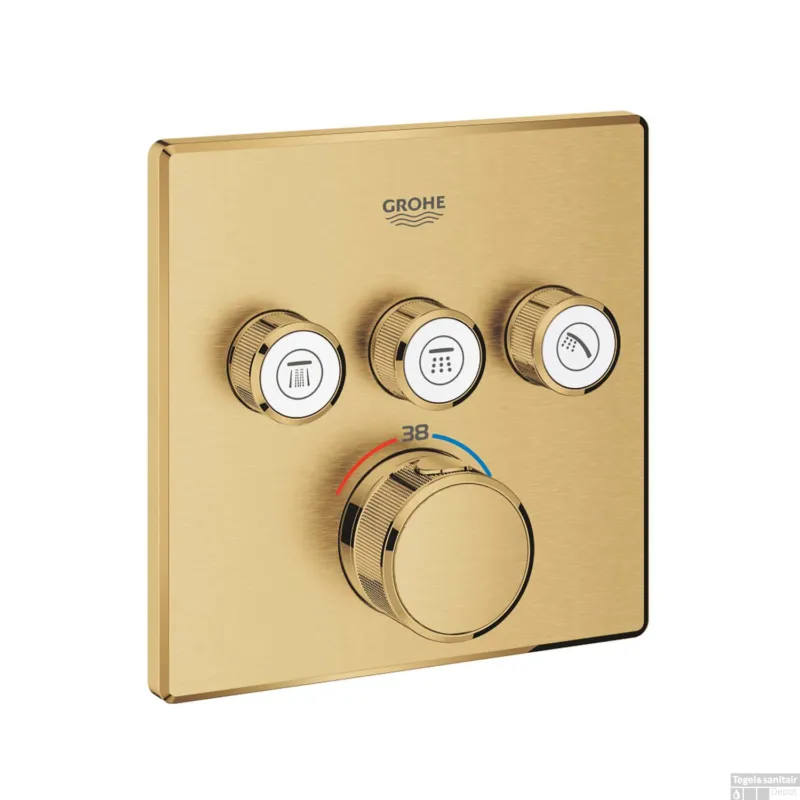 Inbouwkraan GROHE Grohtherm Smart Control Thermostaatkraan met 3-weg Omstelling Vierkant 4 knop Cool Sunrise Geborsteld Nu Kopen