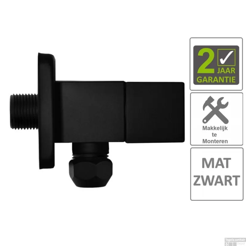 Flitsaanbieding BWS Hoekstopkraan Mika Square 3/8"x10 Inclusief Rozet Mat Zwart