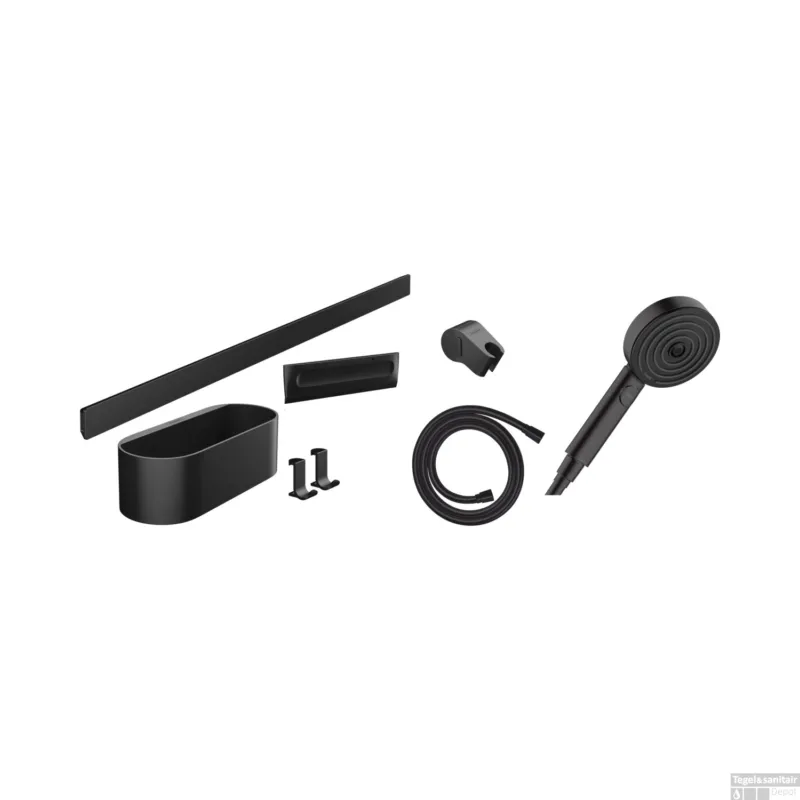 Express Levering Bundelset Handdouche HansGrohe WallStoris Glijstang en Opbergset Mat Zwart