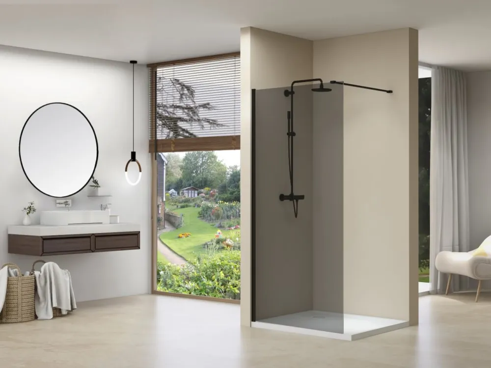 Direct Verzonden Van Rijn Products ST01MGR inloopdouche 90cm rookglas - zwart