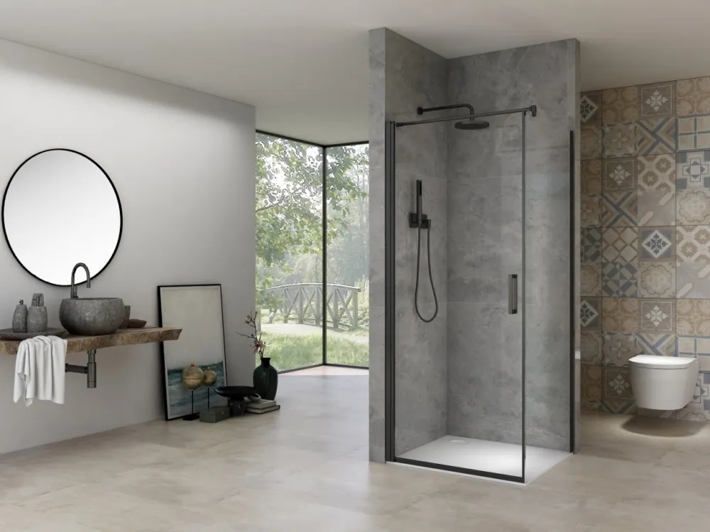 Alleen Vandaag Van Rijn Products ST02LP150ZW douchecabine hoekinstap 90cm deur 120cm zijwand zwart