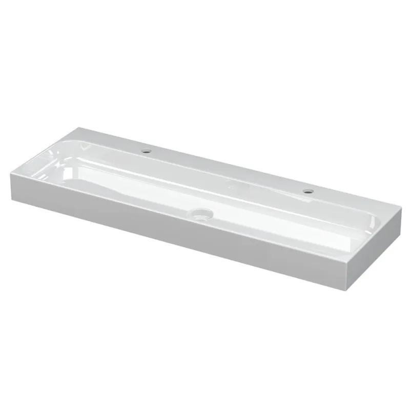 Ink Unit wastafel porselein met 2 kraangaten incl. porseleinen click plug - Glans wit - 1200x400mm (bxd) Lage Kosten