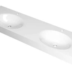 Must-Have Ink Smooth Wastafel polystone dubbel met 2 kraangaten glans wit 1600x450x90mm (bxdxh)