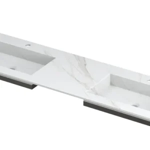 Hoge Kwaliteit Ink Post Wastafel keramische slab envelop bak dubbel 2 kraangaten - Calacatta mat - 1800x450x10 mm (bxdxh)