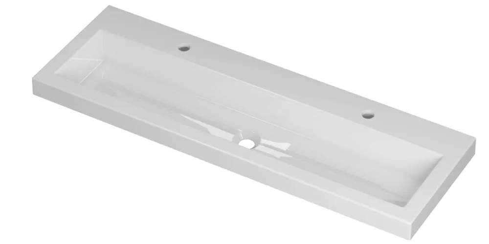 Ink Roots wastafel porselein met 2 kraangaten - glans wit - 120x40x6cm (bxdxh) Lage Kosten