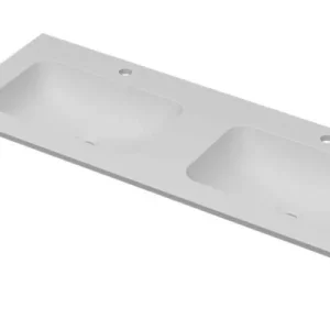 Ink Aspekt dubbele meubelwastafel 120x45cm - 2 kraangaten - Porselein mat wit Gratis Retour