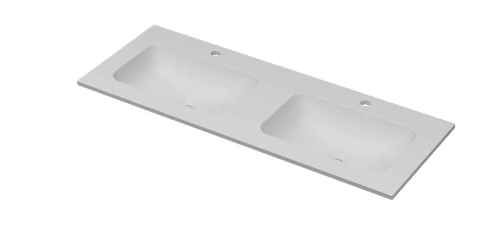 Ink Aspekt dubbele meubelwastafel 120x45cm - 2 kraangaten - Porselein mat wit Gratis Retour