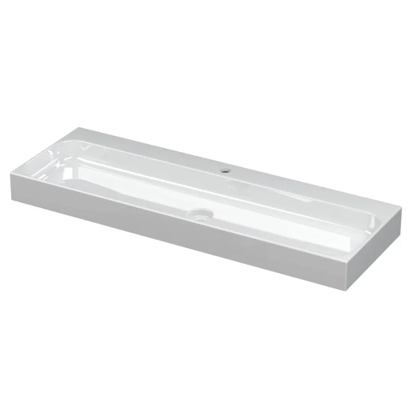 Ink Unit wastafel porselein met 1 kraangat incl. porseleinen click plug - Glans wit 1200x400mm (bxd) Nieuw