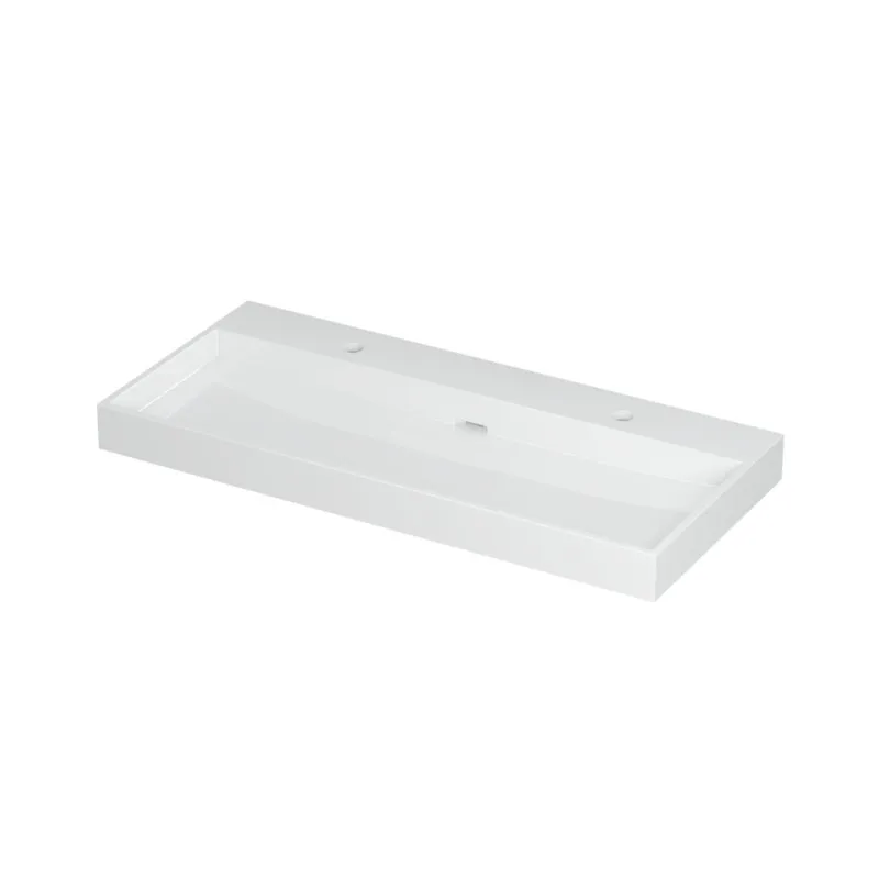 Ink Urban wastafel porselein met 2 kraangaten - Glans wit 1000x450mm (bxd) Uitverkoop