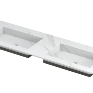 Laatste Versie Ink Post Wastafel keramische slab envelop bak dubbel zonder kraangaten - Calacatta mat - 1400x450x10 mm (bxdxh)