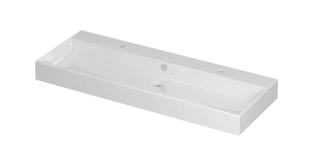 Ink Unlimited wastafel - porselein met 2 kraangaten - Glans wit 1200x450mm (bxd) Beperkt Aanbod