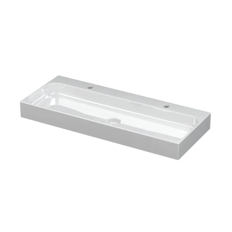 Ink Unit wastafel porselein met 2 kraangaten incl. porseleinen click plug - Glans wit 1000x400mm (bxd) Tijdelijk Beschikbaar