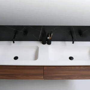 Ink Faktor Wastafel polystone dubbel zonder kraangaten glans wit 1200x450x15mm (bxdxh) Merkproduct