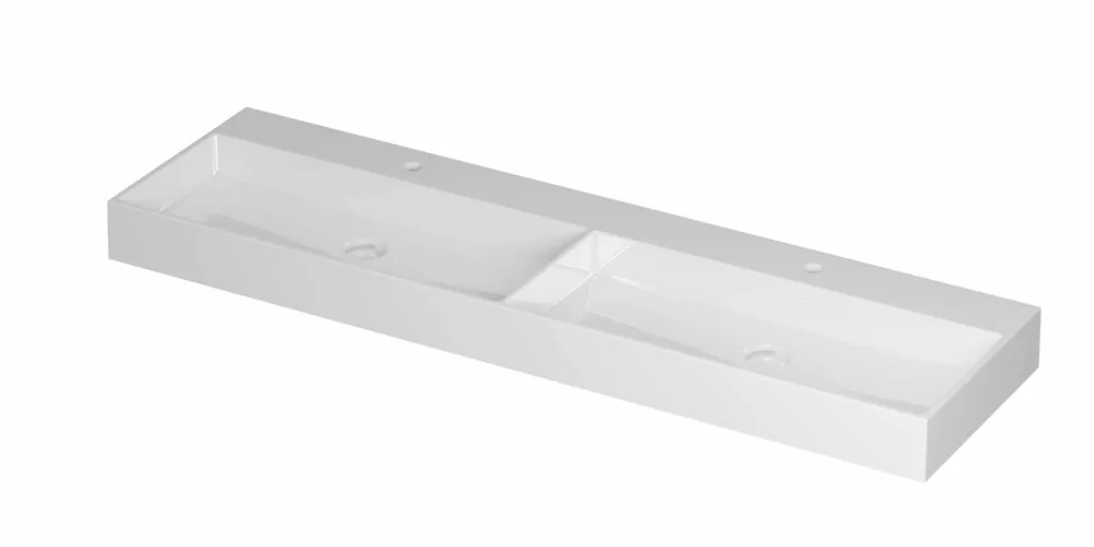Laatste Kans Ink United wastafel dubbel porselein 160x45cm - twee kraangaten - Glans wit