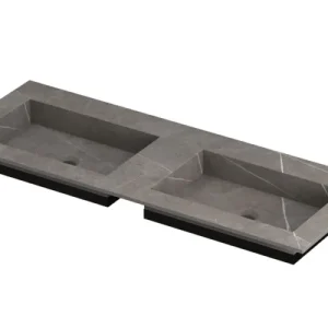 Aanbieding Ink Post Wastafel keramische slab envelop bak dubbel zonder kraangaten - Armani grey mat - 1200x450x10 mm (bxdxh)