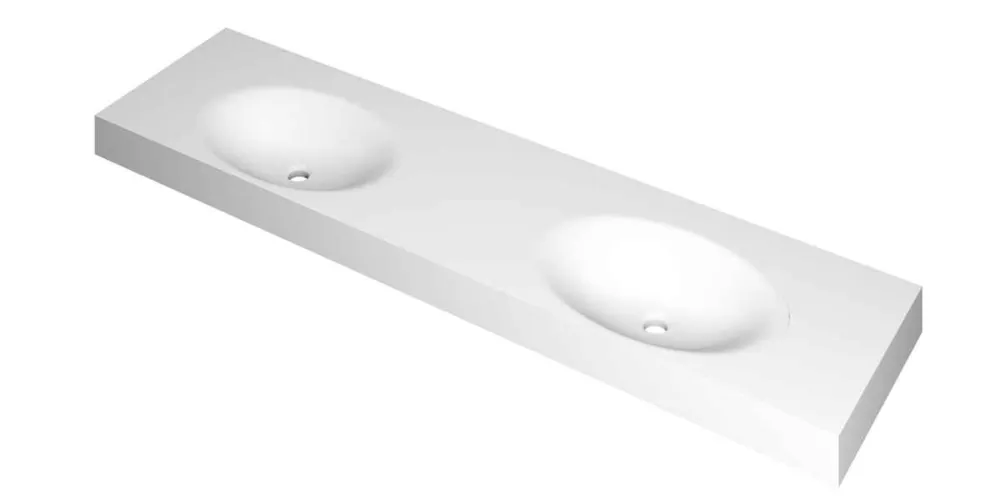 Ink Smooth Wastafel polystone dubbel met 2 kraangaten mat wit 1800x450x90mm (bxdxh) Shop Nu