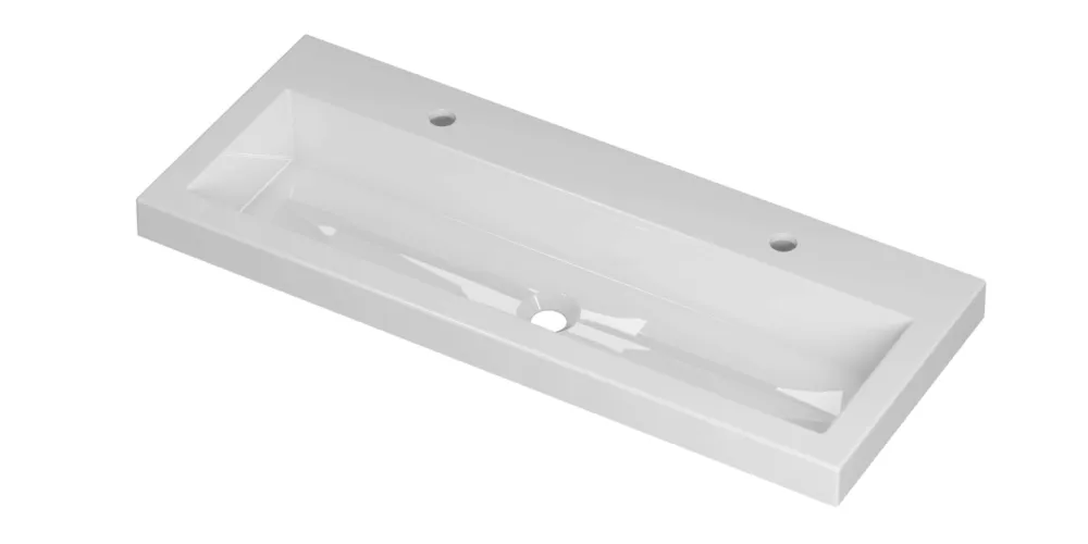 Betrouwbaar Ink Roots wastafel porselein met 2 kraangaten - glans wit - 100x40x6cm (bxdxh)