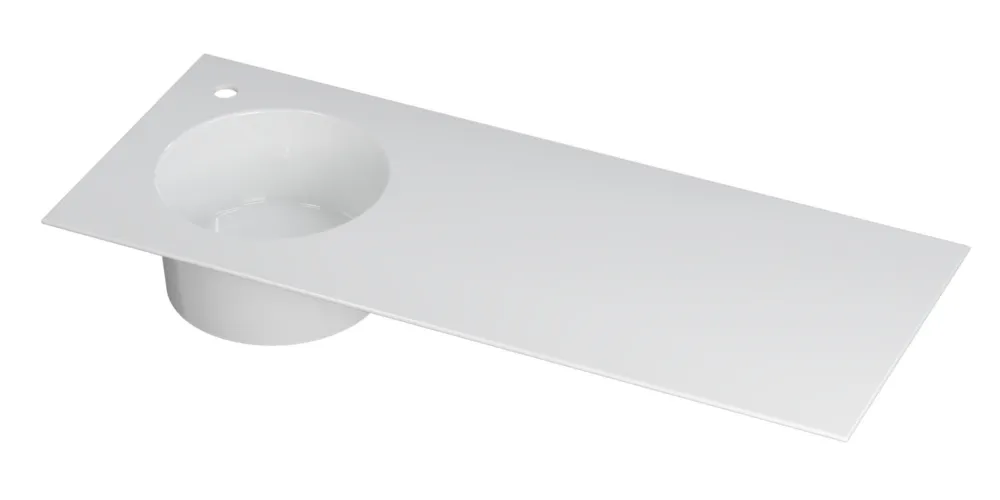 Koopje Ink UFO Wastafel porselein rond links met 1 kraangat links - Glans wit - 1200x480x180 mm (bxdxh)