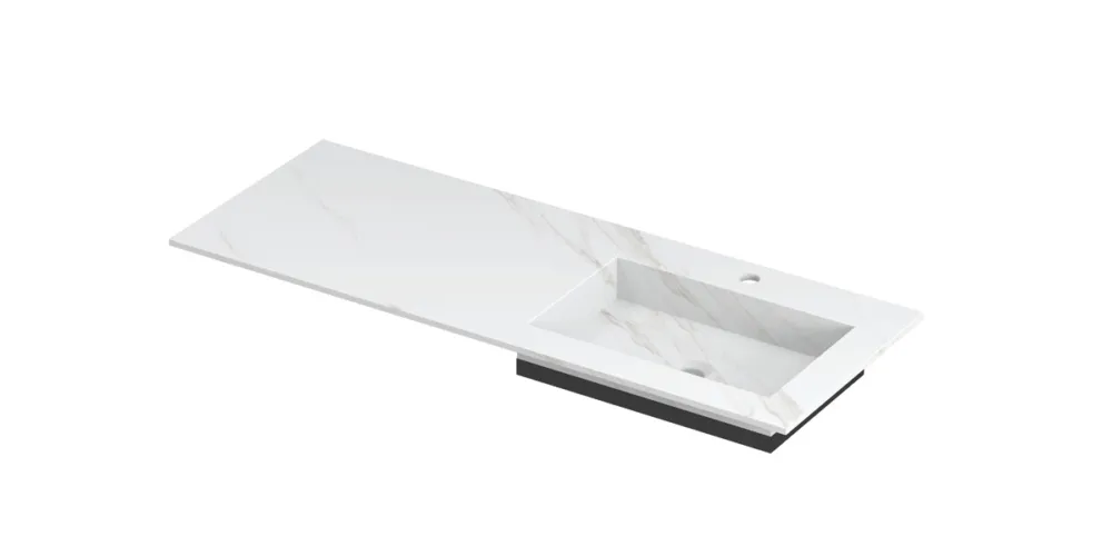 Ink Post Wastafel keramische slab envelop bak rechts met 1 kraangat - Calacatta mat - 1200x450x10 mm (bxdxh) Koopje