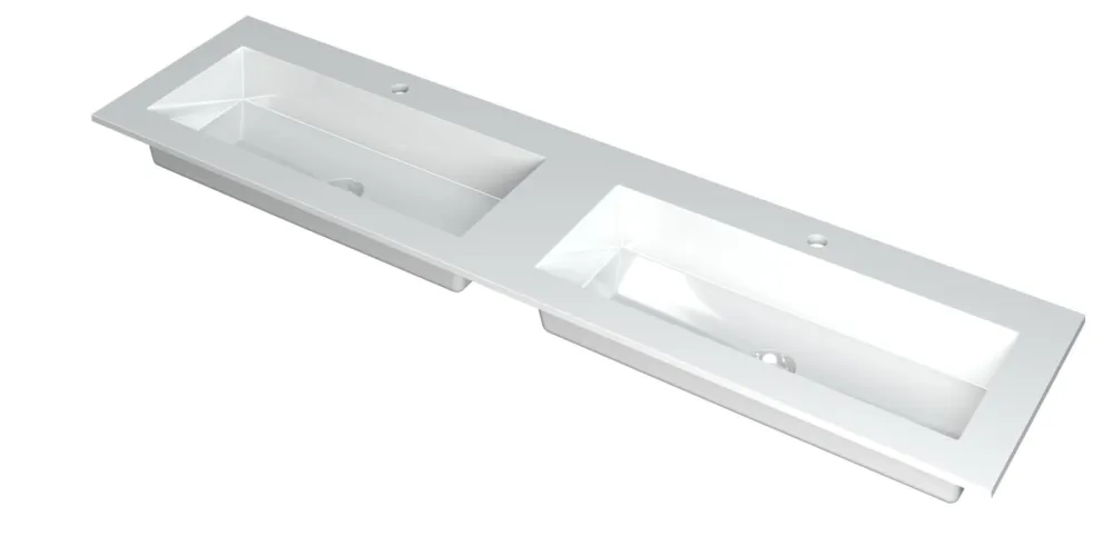 Ink Kraft dubbele meubelwastafel 180x45cm - 2 kraangaten - Polystone glans wit Bestel Nu