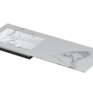 Uitverkoop Ink Post Wastafel keramische slab envelop bak links zonder kraangat - Statuario glans - 1200x450x10 mm (bxdxh)