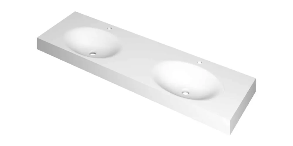 Ink Smooth Wastafel polystone dubbel met 2 kraangaten mat wit 1600x450x90mm (bxdxh) Beste Prijs