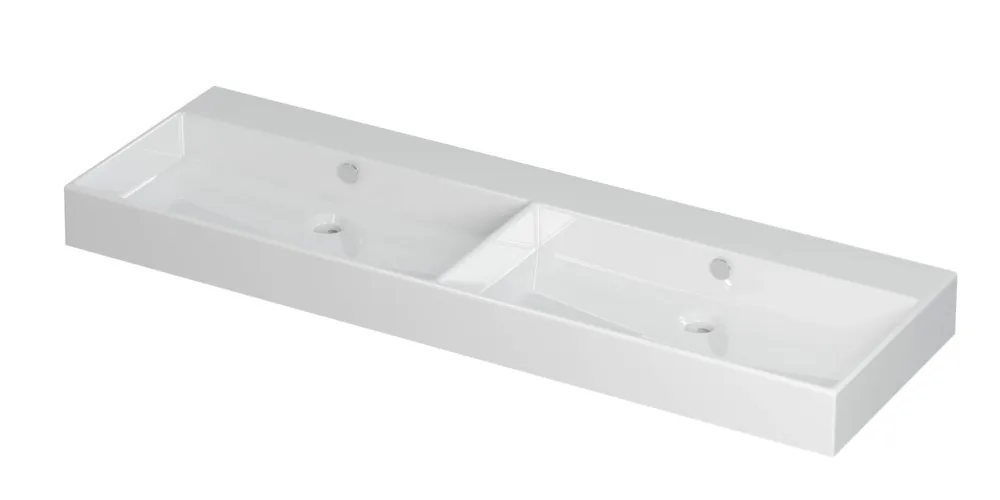 Ink Unlimited wastafel - porselein dubbel zonder kraangat - Glans wit 1400x450mm (bxd) Dagaanbieding