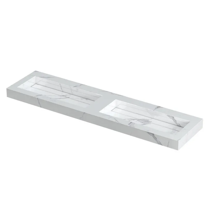 Ink Pitch dubbele meubelwastafel 180x45cm keramische slab - zonder kraangaten - Statuario Goedkoop
