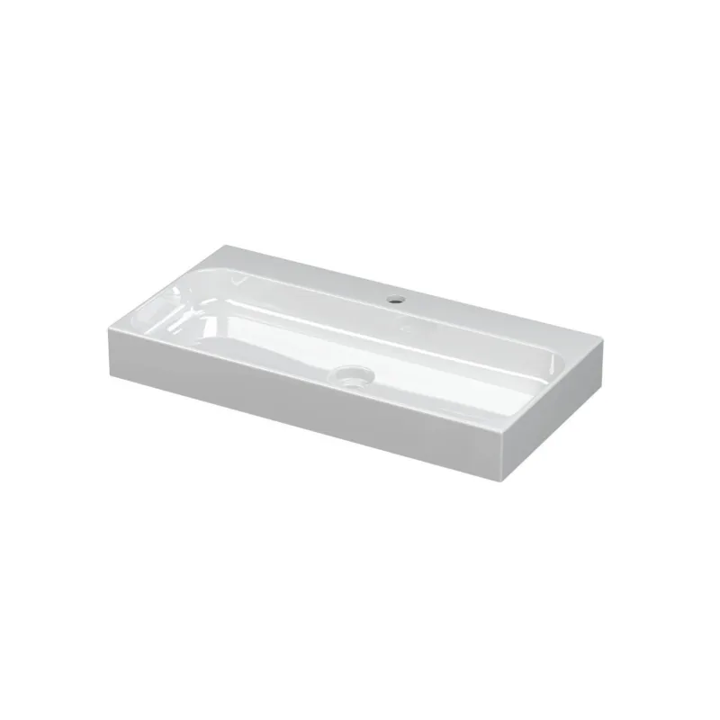Ink Unit wastafel porselein met 1 kraangat incl. porseleinen click plug - Glans wit 800x400mm (bxd) Tijdelijk Beschikbaar