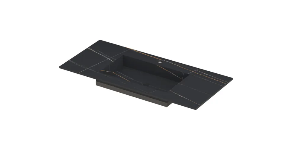 Ink Post Wastafel keramische slab envelop bak midden met 1 kraangat - Lauren black mat - 1000x450x10 mm (bxdxh) Gereduceerde Prijs