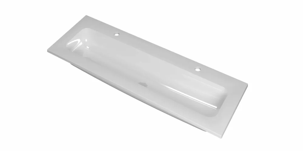 Bestseller Ink Reflekt wastafel centraal polystone 120x40cm - 2 kraangaten - Glans Wit
