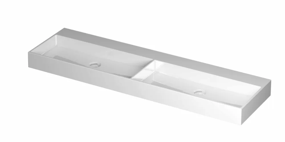 Ink United wastafel dubbel porselein 160x45cm - zonder kraangat - Glans wit Direct Verzonden