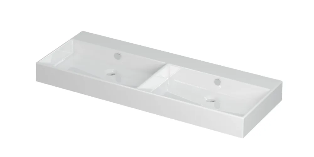 Ink Unlimited wastafel - porselein dubbel zonder kraangat - Glans wit 1200x450mm (bxd) Favoriet