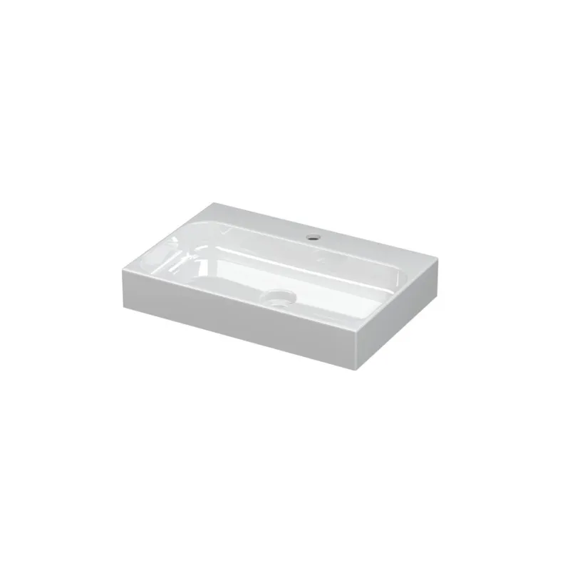 Fabrieksprijs Ink Unit wastafel porselein met 1 kraangat incl. porseleinen click plug - Glans wit 600x400mm (bxd)