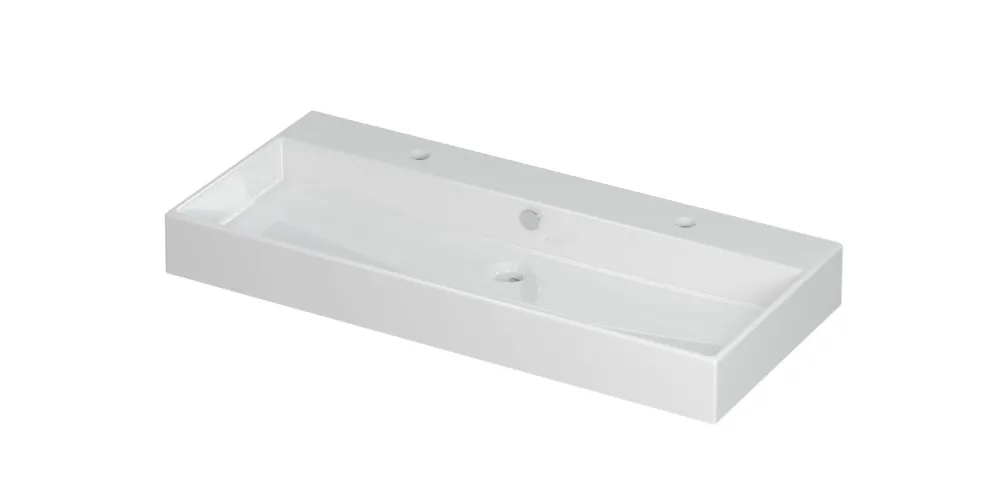 Ink Unlimited wastafel - porselein met 2 kraangaten - Glans wit 1000x450mm (bxd) Lage Prijs