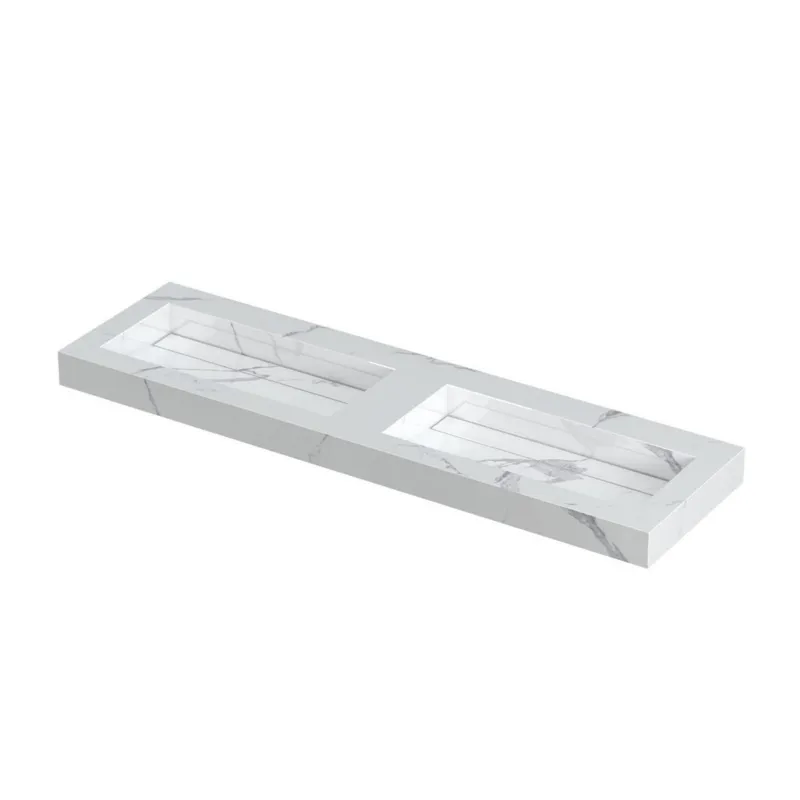 Flitsaanbieding Ink Pitch dubbele meubelwastafel 160x45cm keramische slab - zonder kraangaten - Statuario