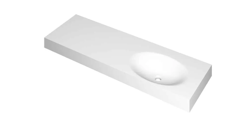 Beperkte Voorraad Ink Smooth Wastafel polystone rechts zonder kraangat mat wit 1400x450x90mm (bxdxh)
