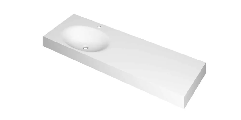 Ink Smooth Wastafel polystone links met 1 kraangat mat wit 1400x450x90mm (bxdxh) Voordeelprijs