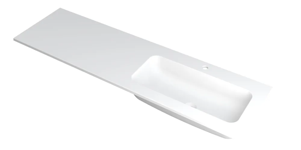 Ink Faktor Wastafel polystone rechts met 1 kraangat - Mat wit - 1600x450x15 mm (bxdxh) Premium