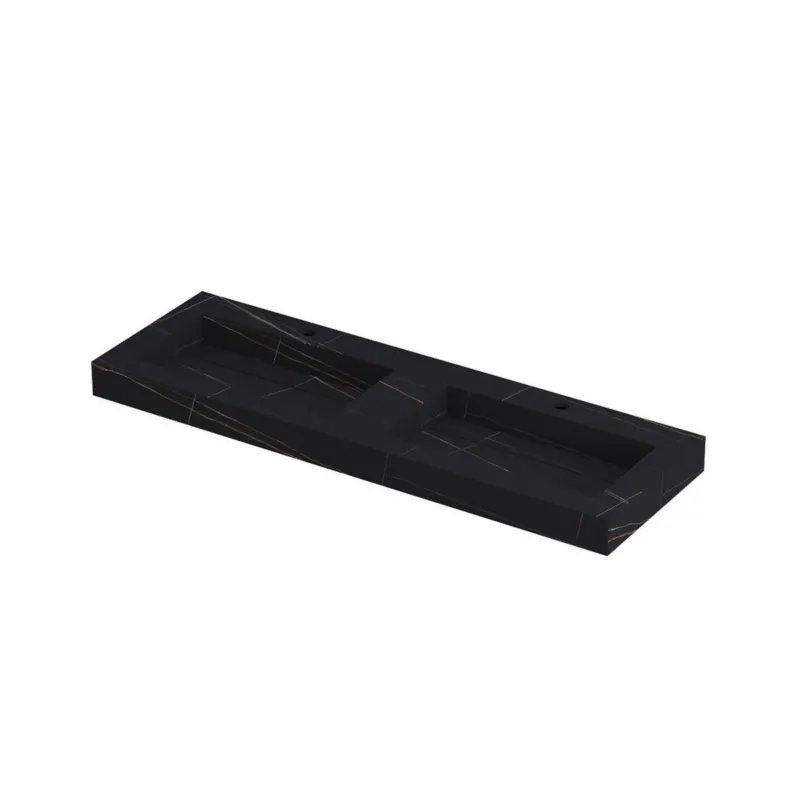 Dagaanbieding Ink Pitch dubbele meubelwastafel 140x45cm keramische slab - 2 kraangaten - Lauren black