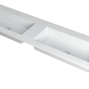 Ink Kraft dubbele meubelwastafel 160x45cm - 2 kraangaten - Polystone mat wit Seizoensaanbieding