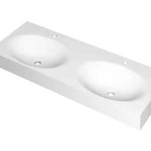 Meest Verkocht Ink Smooth Wastafel polystone dubbel met 2 kraangaten mat wit 1200x450x90mm (bxdxh)