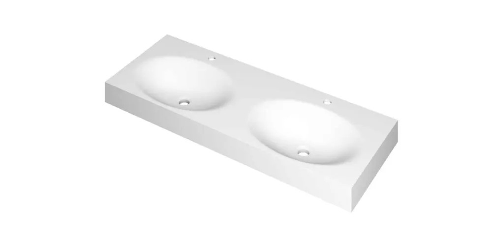 Meest Verkocht Ink Smooth Wastafel polystone dubbel met 2 kraangaten mat wit 1200x450x90mm (bxdxh)