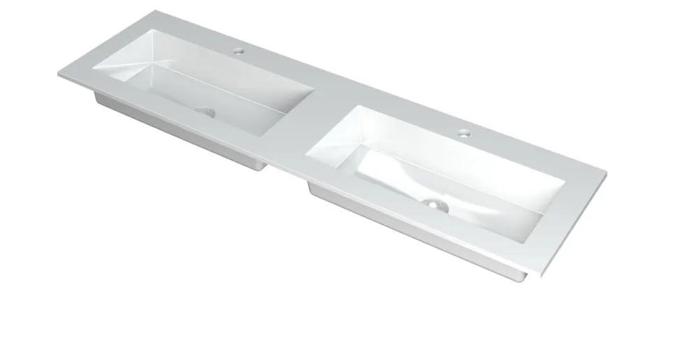 Koop Online Ink Kraft dubbele meubelwastafel 160x45cm - 2 kraangaten - Polystone glans wit
