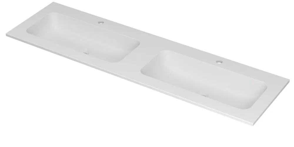 Ink Aspekt dubbele meubelwastafel 160x45cm - 2 kraangaten - Porselein mat wit Exclusieve Aanbieding