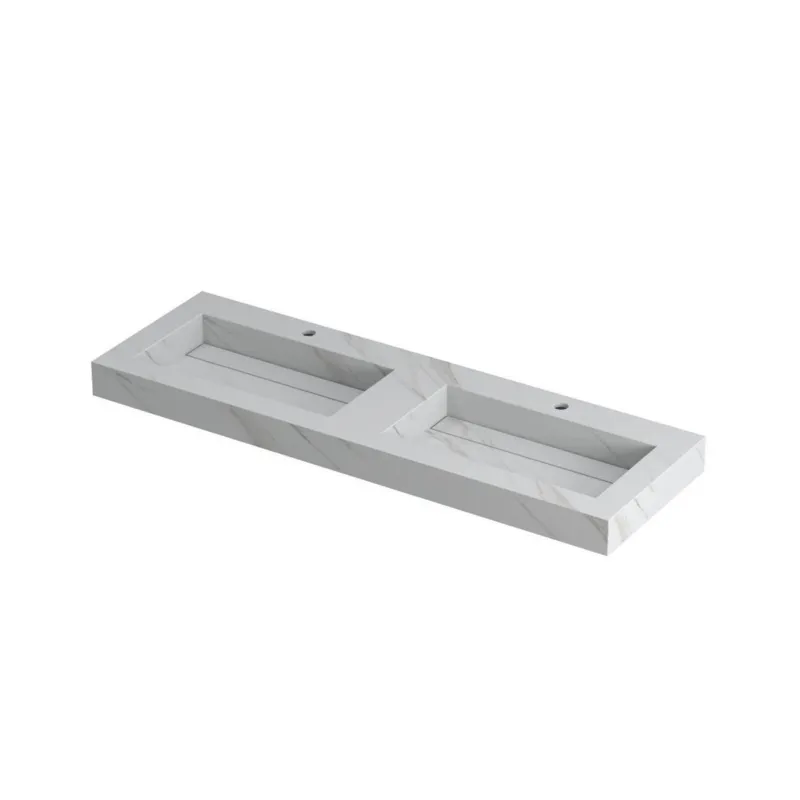 Express Levering Ink Pitch dubbele meubelwastafel 140x45cm keramische slab - 2 kraangaten - Calacatta