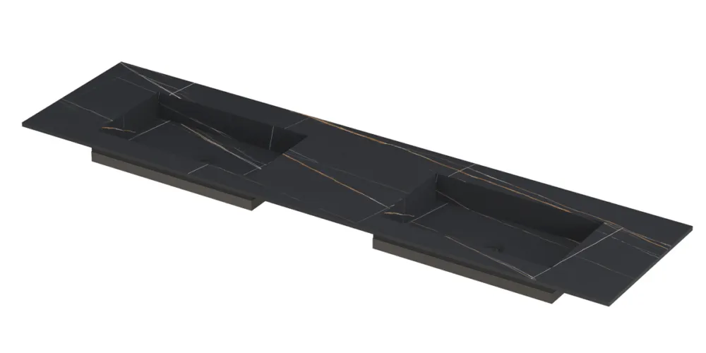 Beperkt Aanbod Ink Post Wastafel keramische slab envelop bak dubbel zonder kraangaten - Lauren black mat - 1800x450x10 mm (bxdxh)