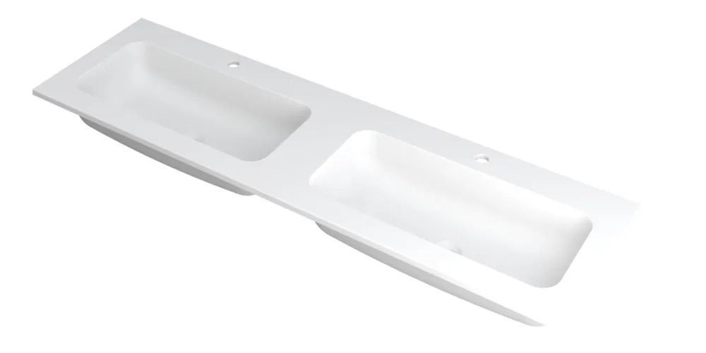 Op = Op Ink Faktor Wastafel polystone dubbel met 2 kraangaten - Mat wit - 1600x450x15 mm (bxdxh)