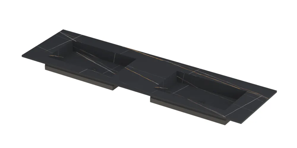 Finale Uitverkoop Ink Post Wastafel keramische slab envelop bak dubbel zonder kraangaten - Lauren black mat - 1600x450x10 mm (bxdxh)
